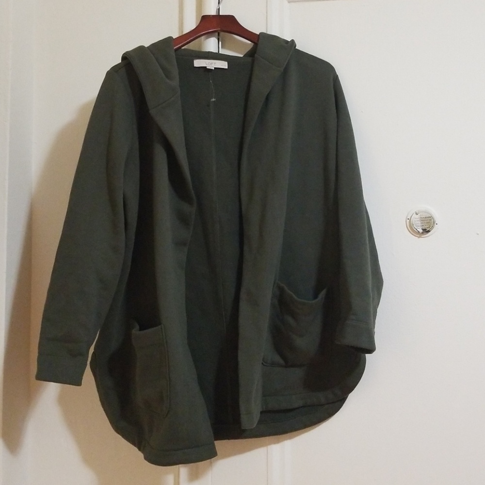 Loft Olive Green Fleece lined open sweater/sweatsh